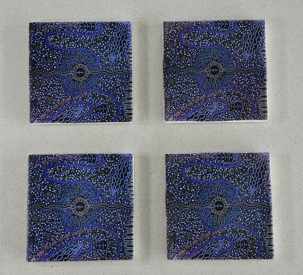 Coasters (x4), Footprints to Love, Purple