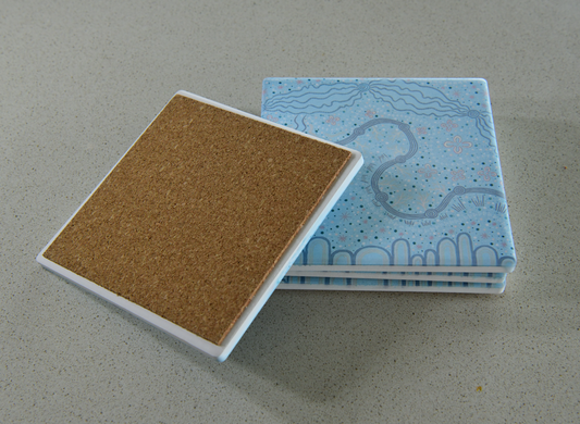 Coasters (x4), Lived Spirit, Light Blue