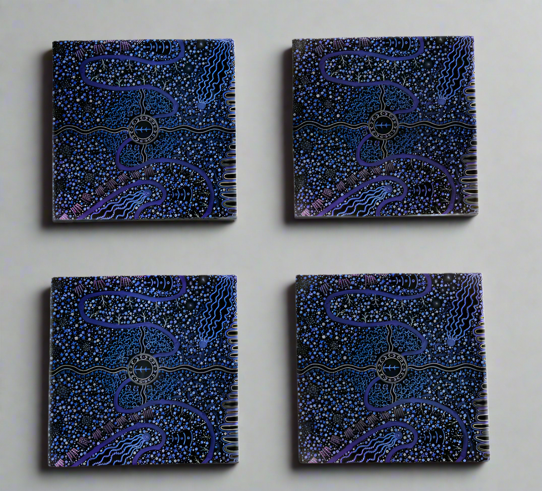 Coasters (x4), Footprints to Love, Purple