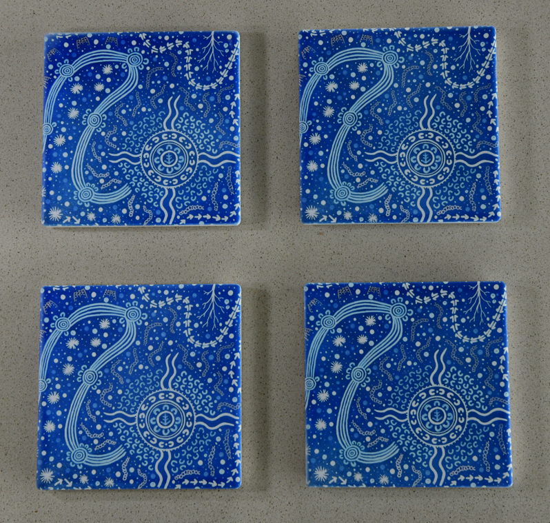 Coasters (x4), Kangaroo Soul, Blue